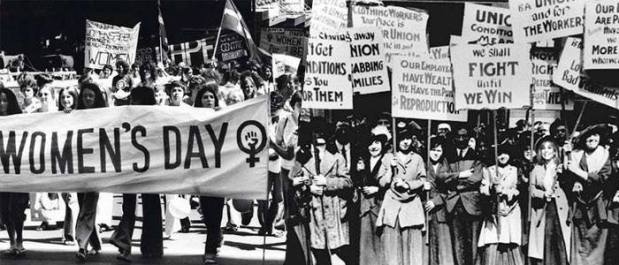 Women marching on the International Women's day!  'Then' and 'Now' collage! 